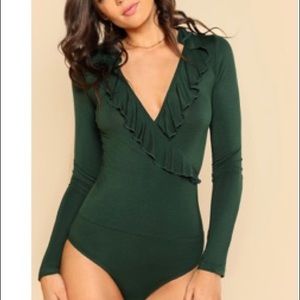 Ruffle trim wrapped bodysuit